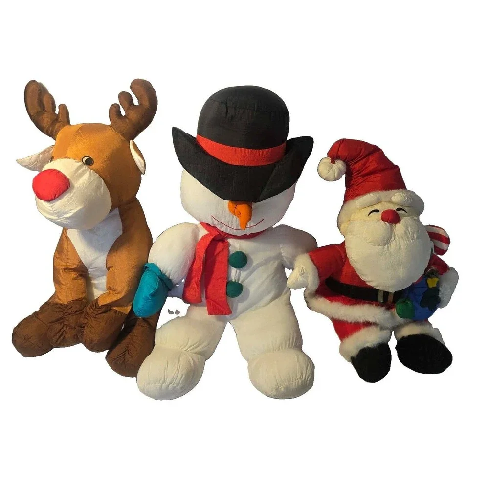 3 Vintage Nylon Christmas REINDEER, SANTA CLAUS, SNOWMAN Stuffed Plush 7